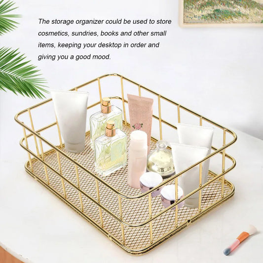 S L Size Storage Basket Golden Iron Storage Basket Multifunctional Wire Mesh Desktop Storage Organizer for Home Wicker Supplies