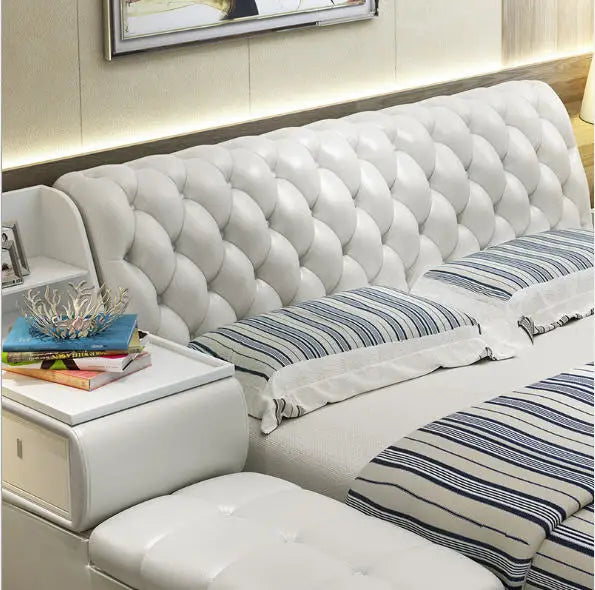 post modern real genuine leather bed / soft bed/double bed king/queen size bedroom home furniture with storage box and drawers