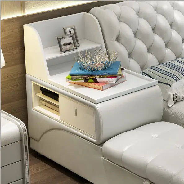 post modern real genuine leather bed / soft bed/double bed king/queen size bedroom home furniture with storage box and drawers