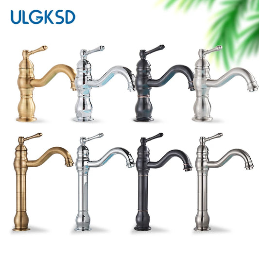 Bathroom Basin Sink Faucet Mixer Tap Single Handle Single Hole Brass Hot/Cold Water Palace Style Deck Mount Short/High Faucet