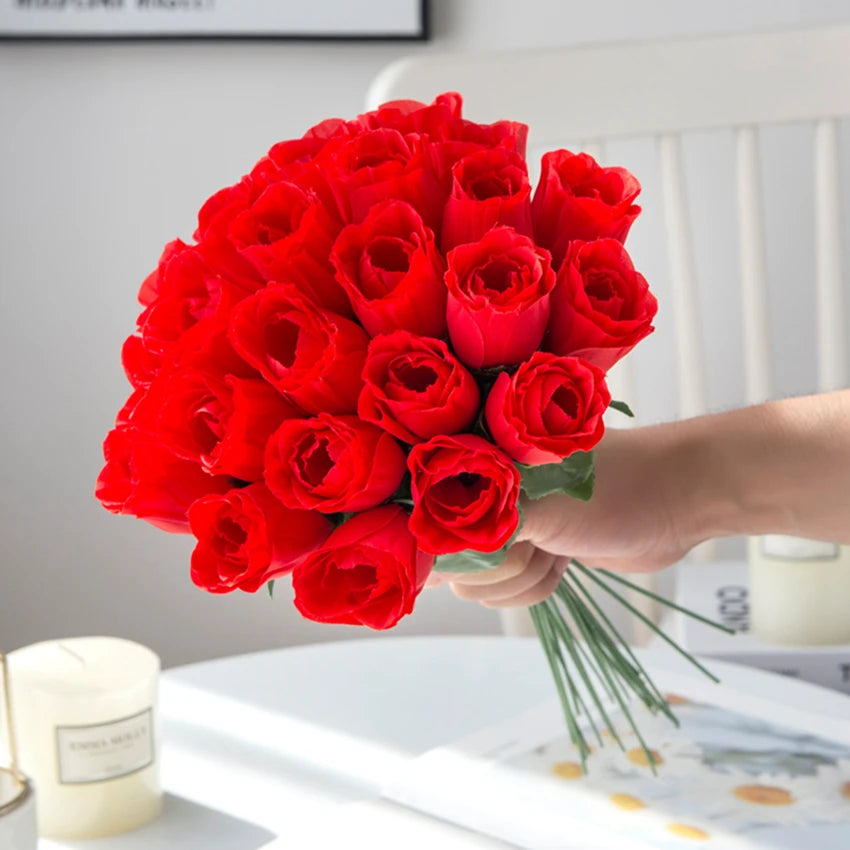 10Pcs Red Roses Bouquet Vase for Home Decor Garden Wedding Decorative Wreaths Diy Handwork Flower Arrangement Artificial Flowers