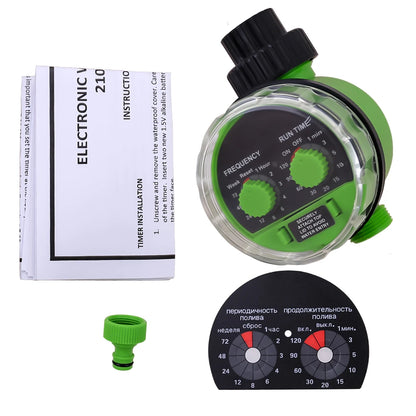 Yardeen Two Dial Electronic Water Timer Ball Valve Garden Automatic Irrigation Controller with Russia Sticker #21025-green