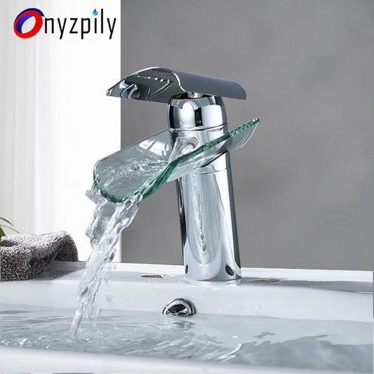 Bathroom Basin Faucet Glass Sink Faucet Torneira ORB Chrome Nickel Faucet Waterfall Tap Single Handle Hot Cold Torneira Banheiro