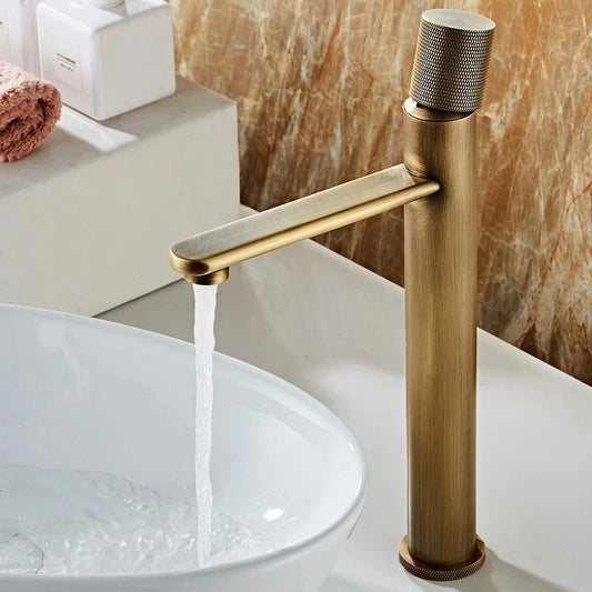 Basin Faucets Antique Bronze Bathroom Faucet Hot & Cold Brass Bathroom Sink Faucet Deck Mounted Lavotory Faucet  Mixer Water Tap