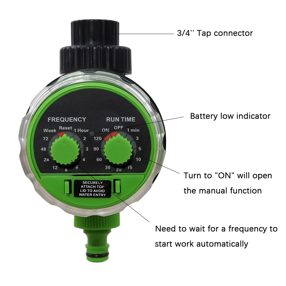 Yardeen Two Dial Electronic Water Timer Ball Valve Garden Automatic Irrigation Controller with Russia Sticker #21025-green