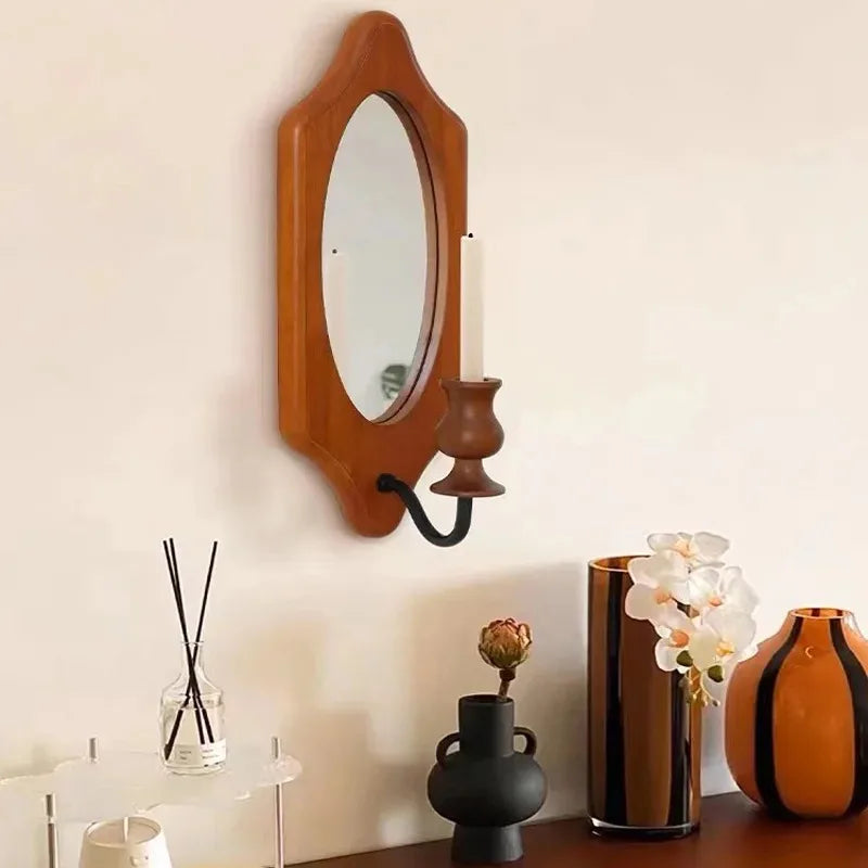 New Vintage Solid Wood Retro Mirror Bedroom Porch Decorative Mirror Bathroom Living Room Furnishings Mirror Wall Home Decor