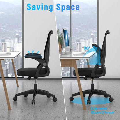 Ergonomic Office Chair with Slide Seat 90° Flip-up Armrest Adjustable Lumbar Support Angle Height Adjustable Home Office Chair