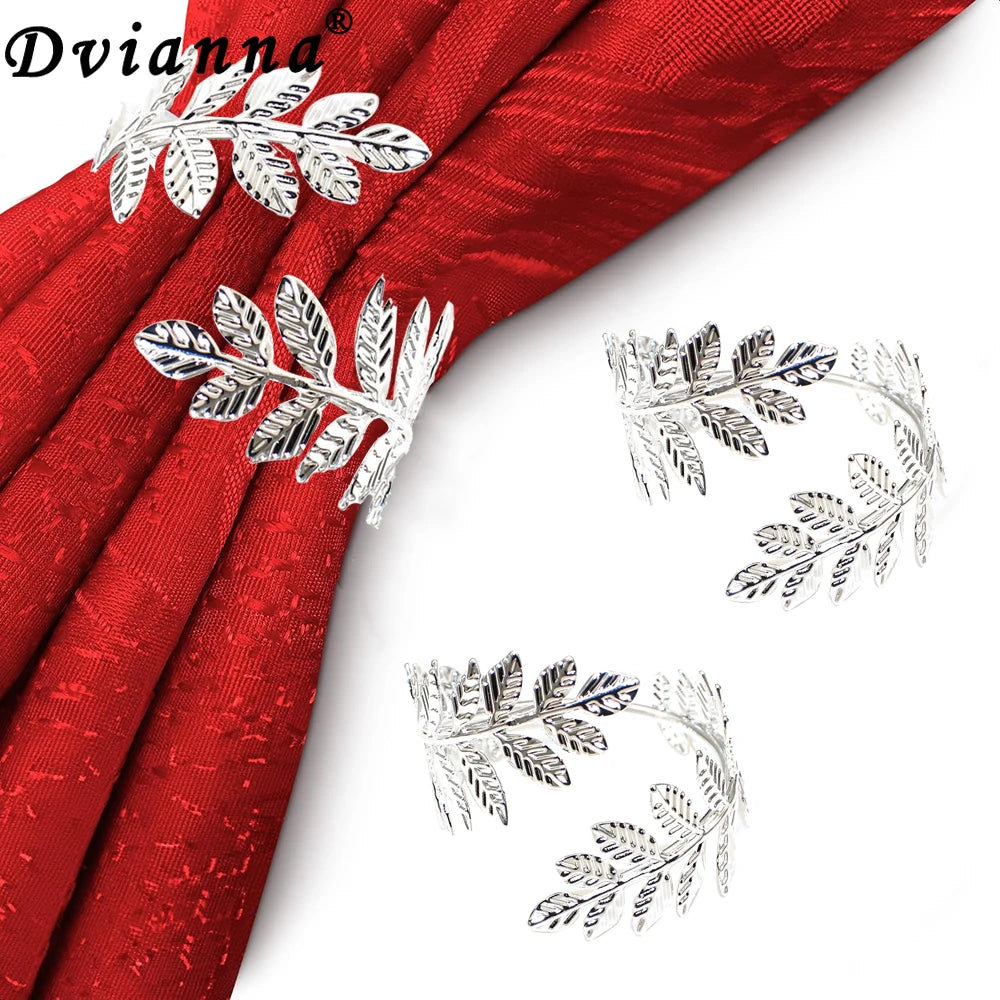 20Pcs Silver Leaf Napkin Rings Leaves Napkin Holder for Baby Shower Wedding Birthday Thanksgiving Christmas Dinning Table Decor