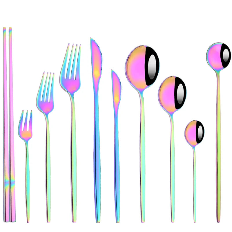 1pcs Flatwar Fork Knife Spoon Set Cutlery Tableware Dinning Rainbow Table Steel Kitchen Complete Dinner Set for Dropshipping