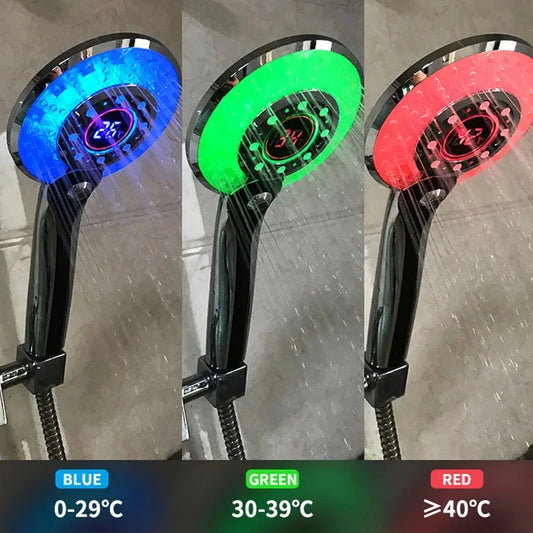 1PCS LED Shower Head Digital Temperature Control Shower Sprayer 3 Spraying Mode Water Saving Shower Filter Bathroom Accessories