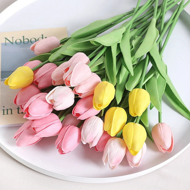 5/10Pcs Artificial Flowers Tulip Bouquet PE Fake Flowers Wedding Garden Decoration Outdoor Home Garden Bouquet Vase Decor Plants