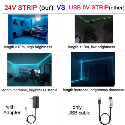 Led Lights for Room Music Sync RGB Led Strip Lights 10m 20m 30m Flexible Ribbon for Room Bedroom Decor TV Backlights