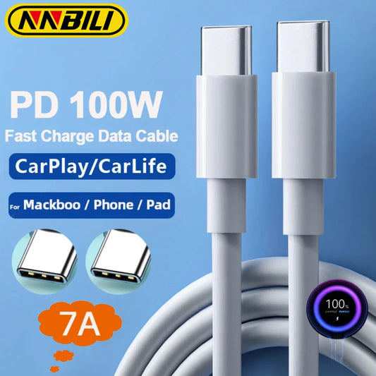 NNBILI PD 100W USB C to Type C Cable Fast Charge Data Cable For iPhone 15 Plus/Pro  Huawei Samsung Xiaomi Macbook iPad Data Line