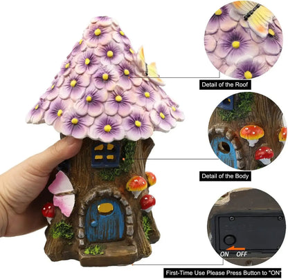 Fairy Garden House Solar Outdoor Statue, Light Up Mushroom Figurines Lawn Decorations for Yard, Fairies for Miniature House