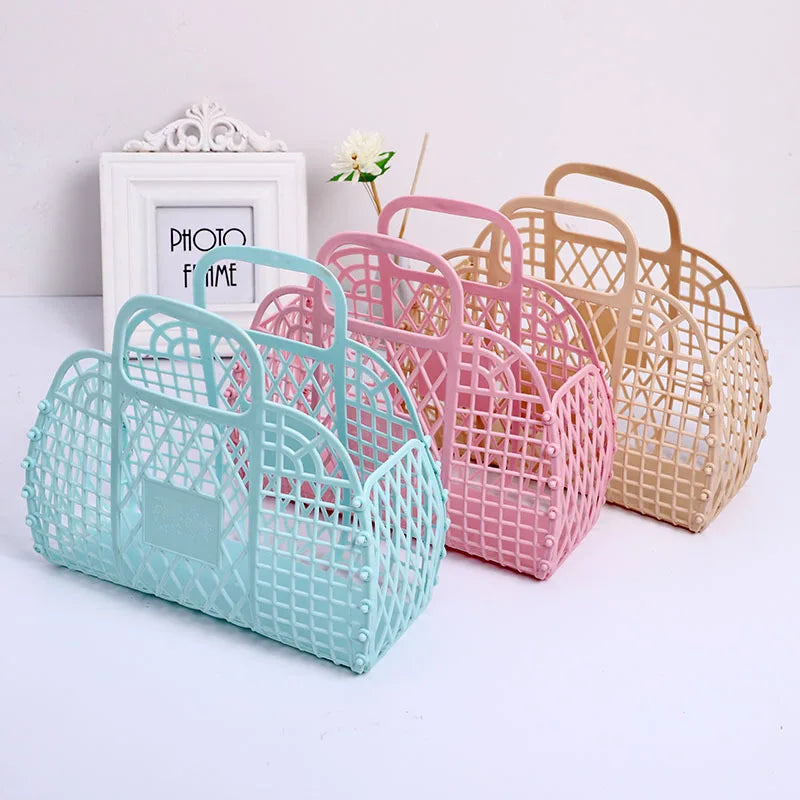 Large-capacity Plastic Toys Storage Basket Baby Children Beach Holiday Portable Laundry Basket Hollow Food Fruit Storage Hanging