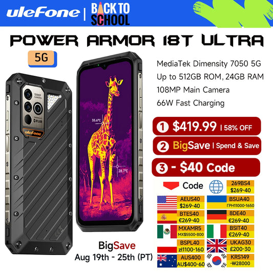 [World Premiere] Ulefone Power Armor 18T Ultra 5G Rugged Phone 512GB ROM +24GB RAM Thermal ImagingCamera FLIR® smartphone