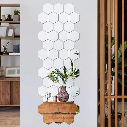 12PCS/Lot Geometric Solid Hexagonal Mirror Wall Stickers DIY With Built-in Adhesive and Removable Home Decoration