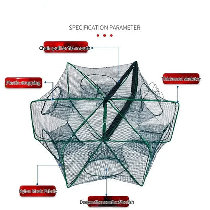 Fishing Net Mesh Folded Hexagon Octagon 6/8 Holes Fish Shrimp Automatic Trap Crayfish Catcher Fish Network Baits Cast Mesh Trap