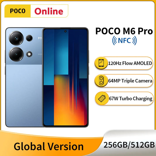 Global Version POCO M6 Pro 256GB/512GB Cellphone 120Hz AMOLED Display 64MP Triple Camera 67W Turbo Charging MIUI 14 For POCO NFC