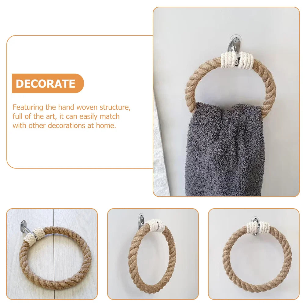 Towel Stand Towel Bathroom Ring Rings for Wall Vintage Decor Wooden Hand Holder Rope Hook Vintage