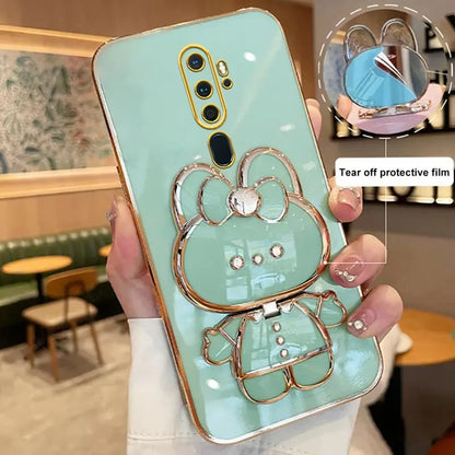 A 9 A 5 Makeup Mirror Cute Rabbit Phone Holder Case On For Oppo A9 A5 2020 A11x OppoA92020 Girl OppoA11X Woman Used Luxury Cover