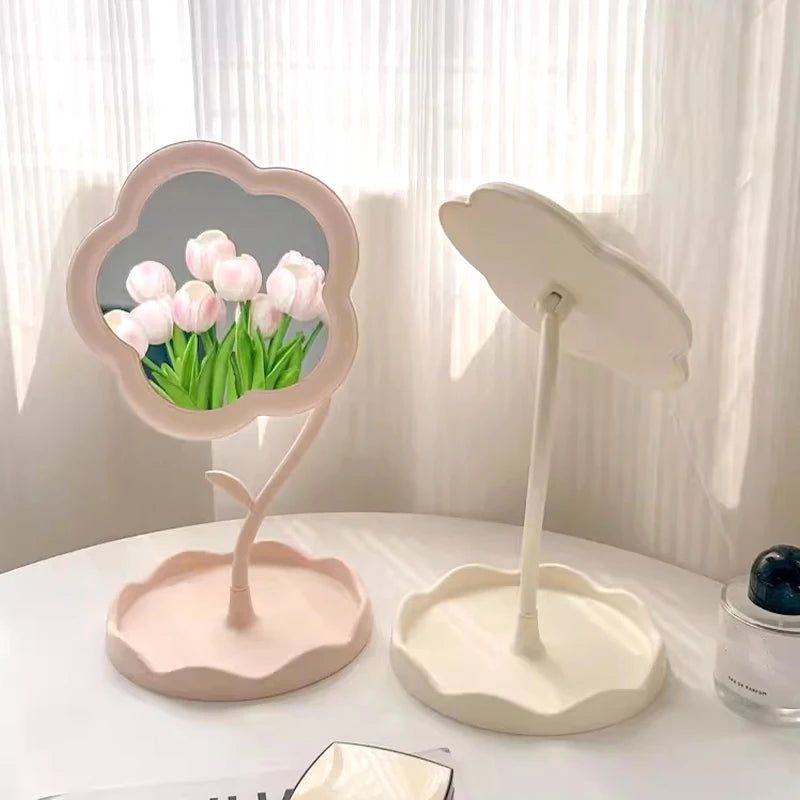 Flower Shaped Mirror Decorative Mirrors Makeup Mirror Multifunctional Jewelry Storage Room Tabletop Mirror Home Table Decor