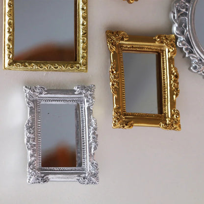 Mini Vintage Carved Mirror Retro Self-adhesive Wall Mounted Mirror Gold and Silver Color Makeup Vanity Home Decorative Mirrors