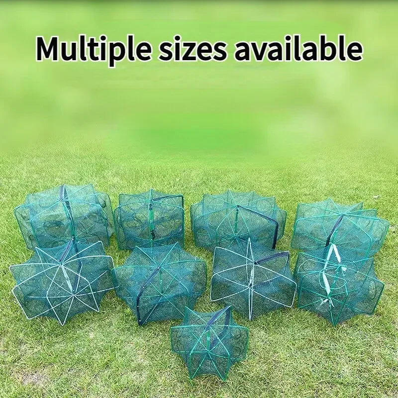 Fishing Net Mesh Folded Hexagon Octagon 6/8 Holes Fish Shrimp Automatic Trap Crayfish Catcher Fish Network Baits Cast Mesh Trap