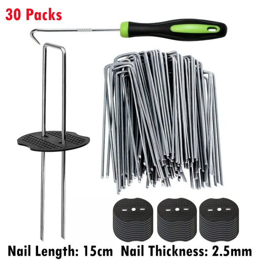 30 Packs Stainless Landscape U-Shaped Staples With Mats & Precision Hook for Garden Landscaping Fabric Ground Pins Weed Fabric