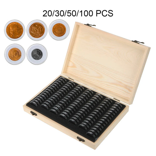 With Adjustment Pad Coins Storage Box Adjustable Antioxidative Wooden Commemorative Coin Collection Case