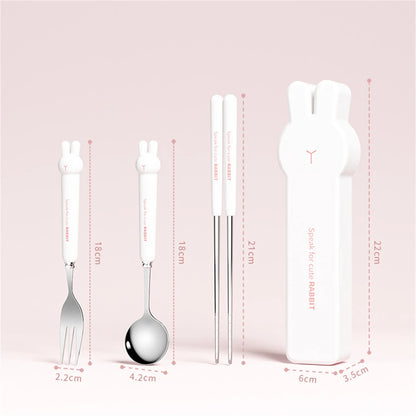 Cute Cartoon 304 Stainless Steel Tableware Spoon Fork Chopsticks Set Children Students Travel Tableware Gift Kitchen Accessories