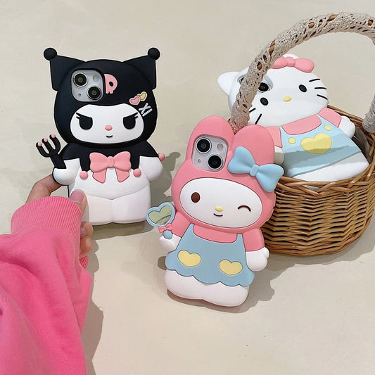 Cartoon Cute Hello Kitty My Melody Kuromi Stereoscopic Phone Case for IPhone 15 14 13 12 11 Pro Max X XR XS MAX Soft Back Cover