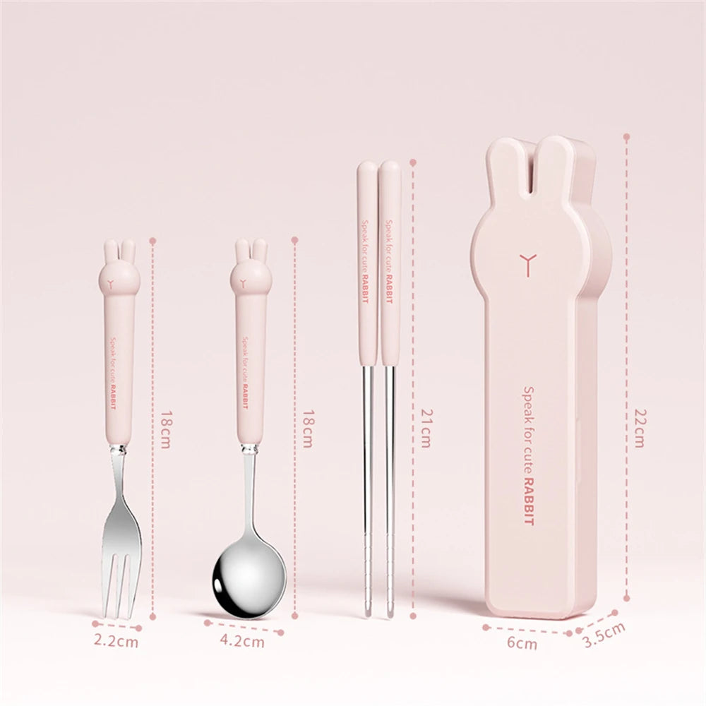 Cute Cartoon 304 Stainless Steel Tableware Spoon Fork Chopsticks Set Children Students Travel Tableware Gift Kitchen Accessories