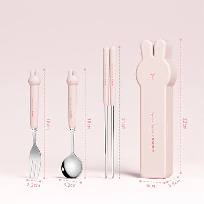 Cute Cartoon 304 Stainless Steel Tableware Spoon Fork Chopsticks Set Children Students Travel Tableware Gift Kitchen Accessories