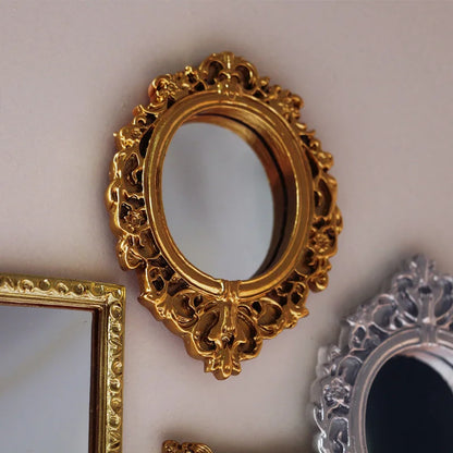 Mini Vintage Carved Mirror Retro Self-adhesive Wall Mounted Mirror Gold and Silver Color Makeup Vanity Home Decorative Mirrors