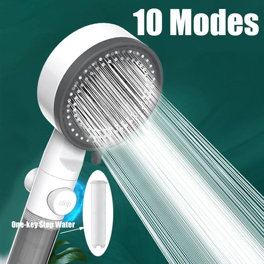 VILOYI 10 Modes High-Pressure Filtered Shower Head One Key Stop Water Bathroom Handheld Showerhead Portable Shower Nozzle