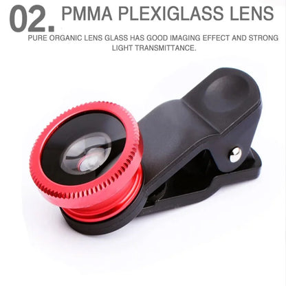 3in1 Fisheye Wide Angle Micro Camera Lens for iPhone Xiaomi Redmi 3IN1 Zoom Fish Eye Len on Smartphone Lenses with Phone Clip