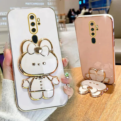 A 9 A 5 Makeup Mirror Cute Rabbit Phone Holder Case On For Oppo A9 A5 2020 A11x OppoA92020 Girl OppoA11X Woman Used Luxury Cover