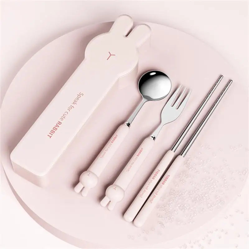 Cute Cartoon 304 Stainless Steel Tableware Spoon Fork Chopsticks Set Children Students Travel Tableware Gift Kitchen Accessories