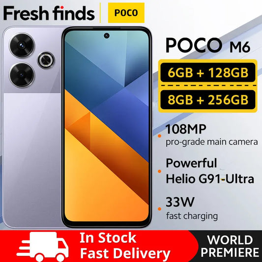 【World Premiere】POCO M6 Smartphone Global Version 128GB 256G MediaTek Helio G91 Ultra 6.79'' 90Hz Display 33W Fast Charging