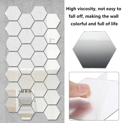 48Pcs Modern Acrylic Mirror Wall Sticker Self Adhesive Removable Hexagon Livingroom Bathroom Bedroom Wall Decoration Mirror