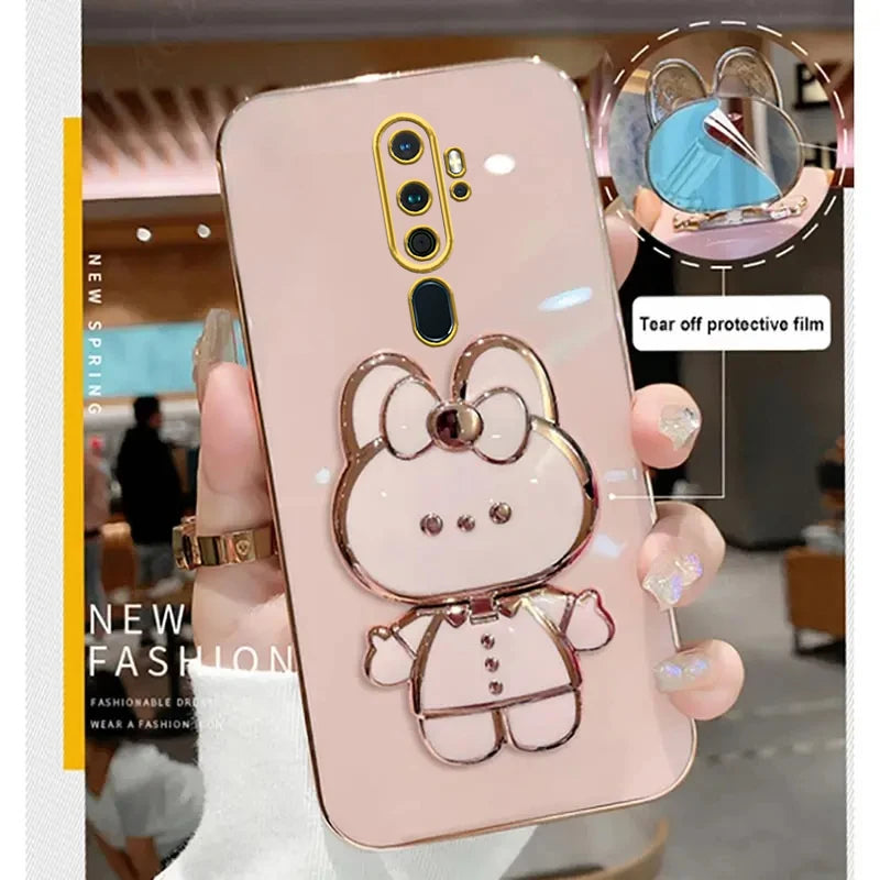 A 9 A 5 Makeup Mirror Cute Rabbit Phone Holder Case On For Oppo A9 A5 2020 A11x OppoA92020 Girl OppoA11X Woman Used Luxury Cover