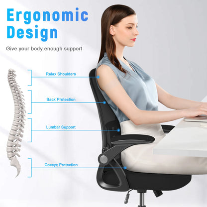 Ergonomic Office Chair with Slide Seat 90° Flip-up Armrest Adjustable Lumbar Support Angle Height Adjustable Home Office Chair