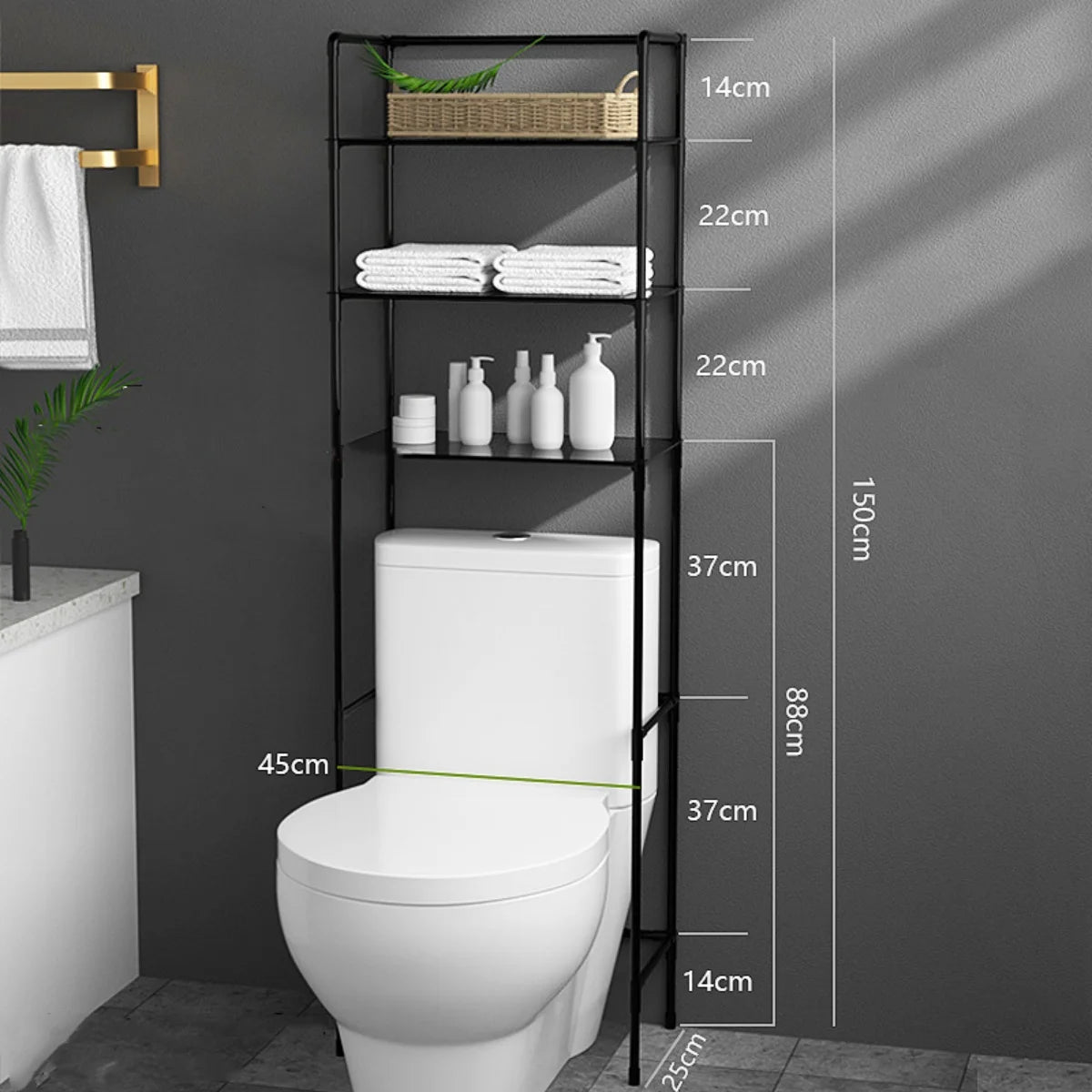 Solid Color Metal Floor Standing Storage Simple Toilet Rack Suitable for Bathrooms and Bathrooms