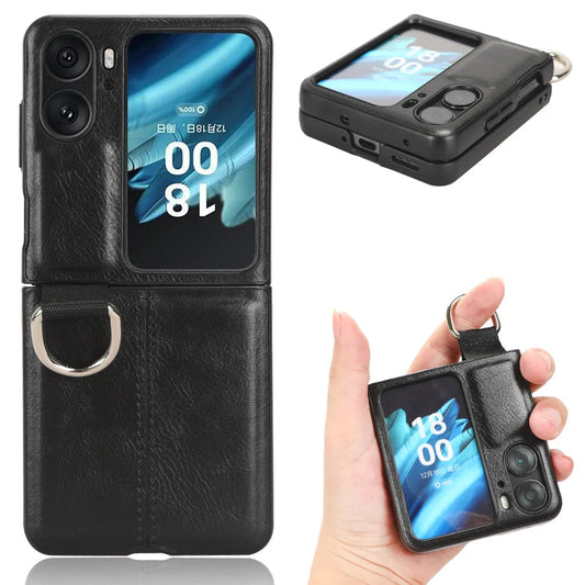 For OPPO Find N2 Flip Case Luxury Ring PU Leather Hard Back Cover Case For OPPO Find N2Flip Phone Case