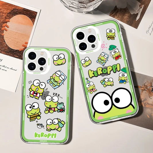 MINISO Sanrio Keroppi Phone Case For iPhone 11 12 Mini 13 14 15 Pro Max Transparent Shell