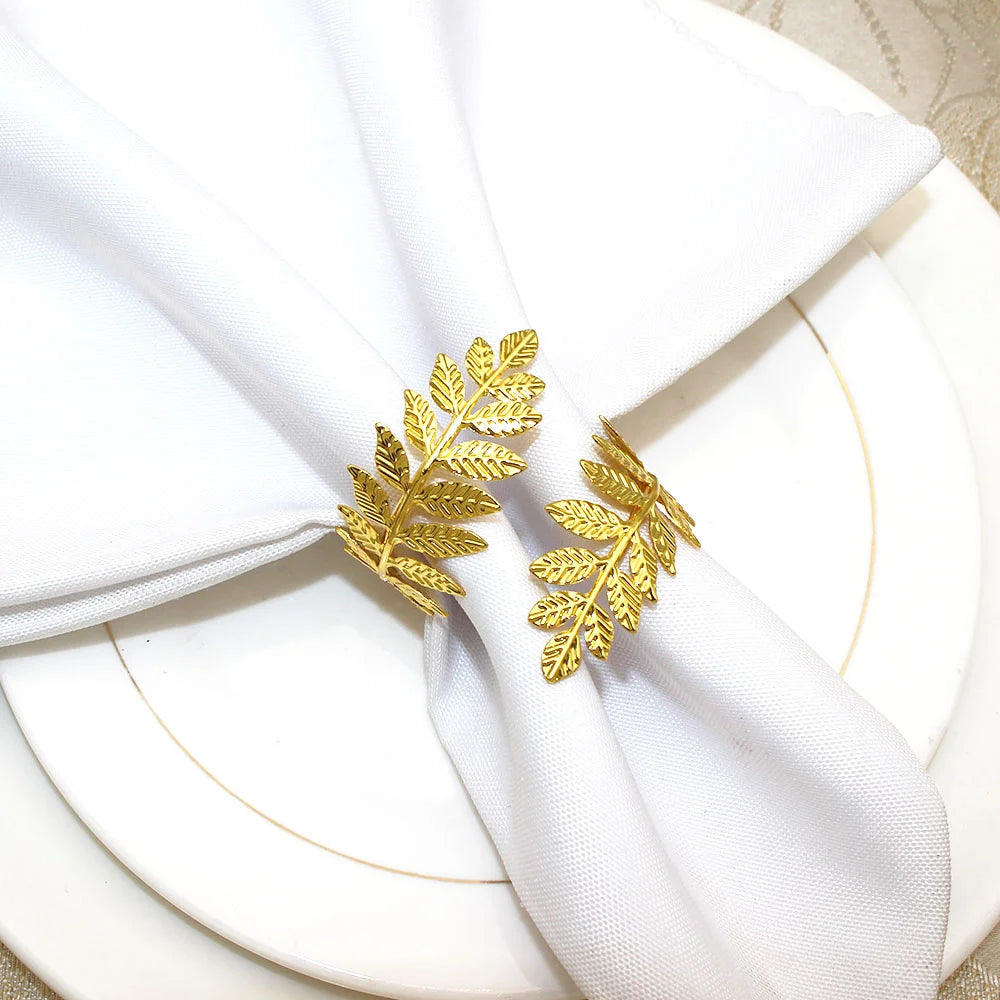 100Pcs Farmhouse Napkin Rings Wheat Napkin Holder Gold Leaf Serviette Ring for Wedding Thanksgiving Party Dinning Table Decor