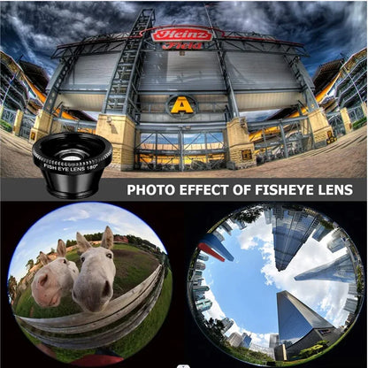 3in1 Fisheye Wide Angle Micro Camera Lens for iPhone Xiaomi Redmi 3IN1 Zoom Fish Eye Len on Smartphone Lenses with Phone Clip