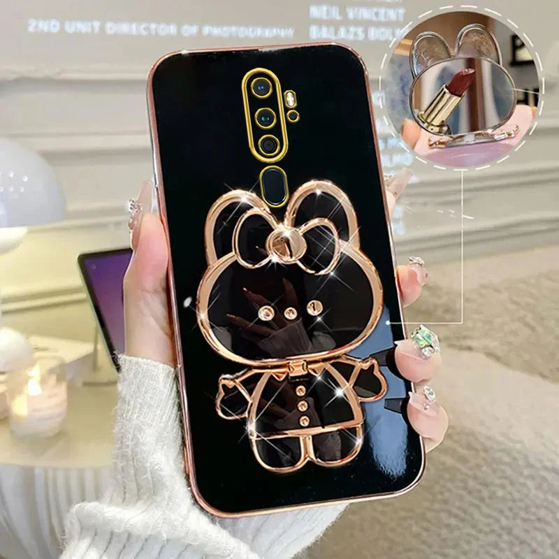 A 9 A 5 Makeup Mirror Cute Rabbit Phone Holder Case On For Oppo A9 A5 2020 A11x OppoA92020 Girl OppoA11X Woman Used Luxury Cover