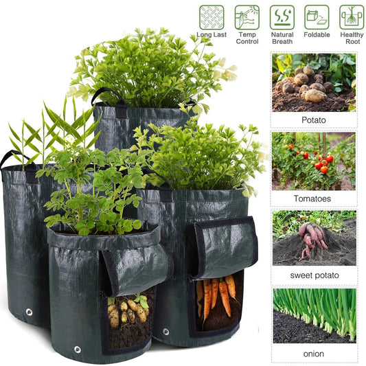 Garden Grow Bags 3/5/7/10 Gallon Potatoes Grow Bags Gardening Plant Growing Bags PE Fabric Carrot Vegetable Planter Container